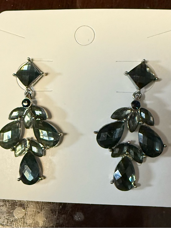 Unbranded Jewelry - Silver Tone Teardrop Black Crystal Dangle/Drop Earrings Butterfly Closure